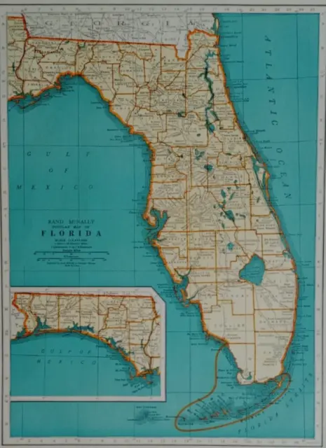 L@@K! Vintage 1941 World Atlas Colored Maps of Florida FL & Connecticut CT WWII