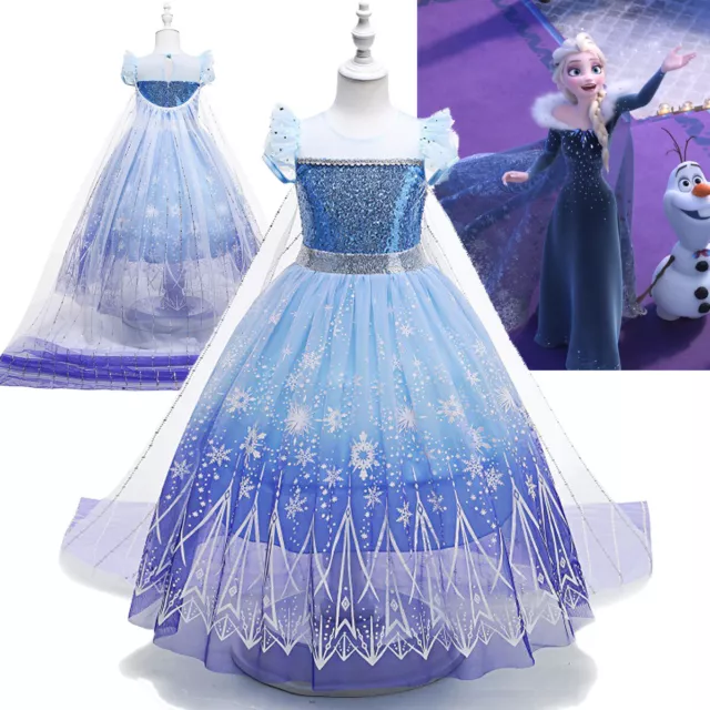 Girls Kids Princess Frozen 2 Fancy Dress Up Elsa Cosplay Costume Party Birthday