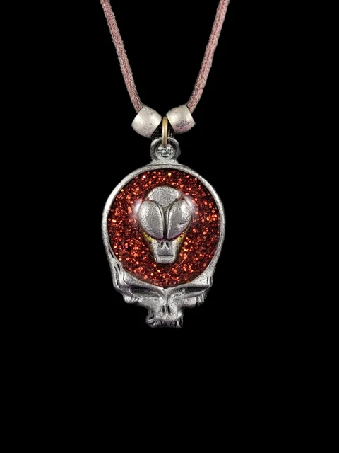 Grateful Dead Alien Stealie Pewter Pendant Leather 28"  Necklace Concert Worn