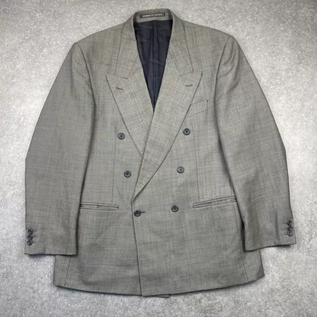 Vintage Grey Pure New Wool Double Breasted Jacket Blazer Mens 42 Made In The UK