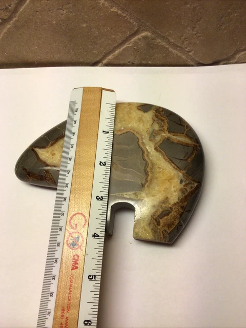 Septarian Nodule Geode Bear Carved Polished Stone Crystals Zuni Sculpture 4
