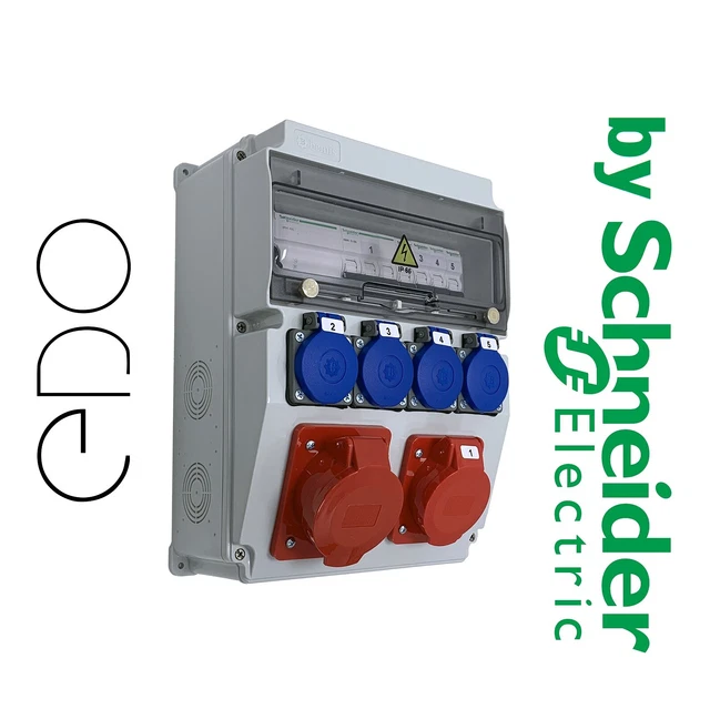 Coffret de chantier pré-câblé IP65 32A-16A/5P 4x230V SCHUKO IP44 EDO