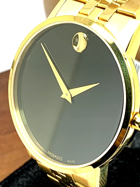 Movado Men's Watch 0607203 Museum Black Dial Swiss Quartz 40mm Gold Steel Band