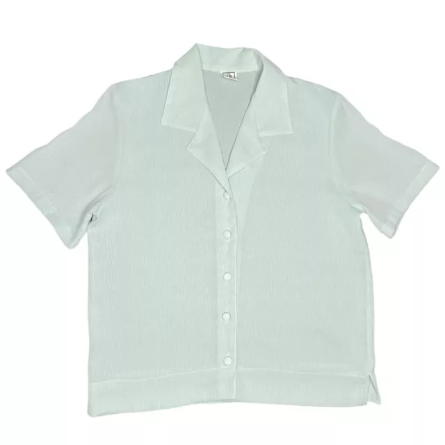 Camicia pastello vintage nuova di zecca camicetta colletto vestibilità sciolta abbigliamento da lavoro 12 in perfette condizioni