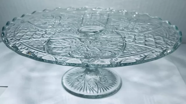 Vintage Indiana Glass Rosette With Pinwheels Footed Flower Detail Cake Stand
