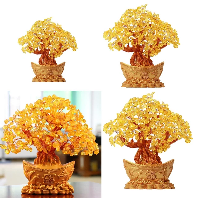 FENG SHUI GLCKSBAUM 25 cm gold Geldbaum Bonsai Pfennigbaum Handarbeit  Stein EUR 17,99 - PicClick DE