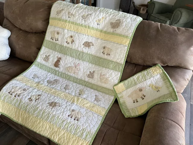 POTTERY GRANN NIÑOS cuna edredón cordero conejo + funda de almohada estilo granja