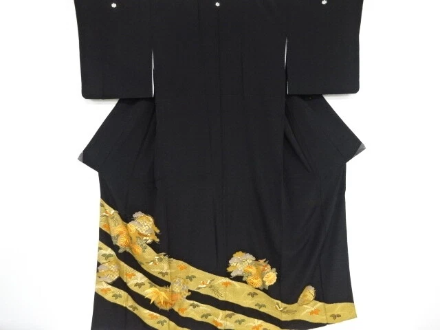 86261# Japanese Kimono / Antique Tomesode / Embroidery / Diagonal Stripe & P