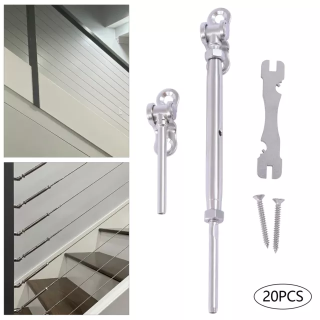 20pcs Polished Cable Railing Kits 180° Angle-Adjustable Silver Stair Railing Kit