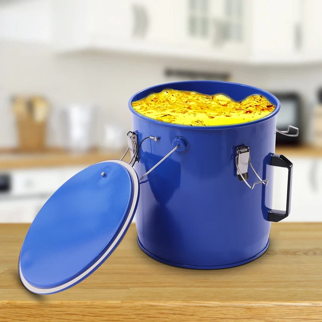 22.7L/6-Gallon Fryer Grease Buckets BlueSteel+Rubber Oil Containers w/Filter Bag