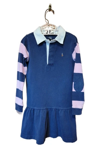 Ralph Lauren Girls Sz 5 Navy Rugby Stripe Sleeves Dress