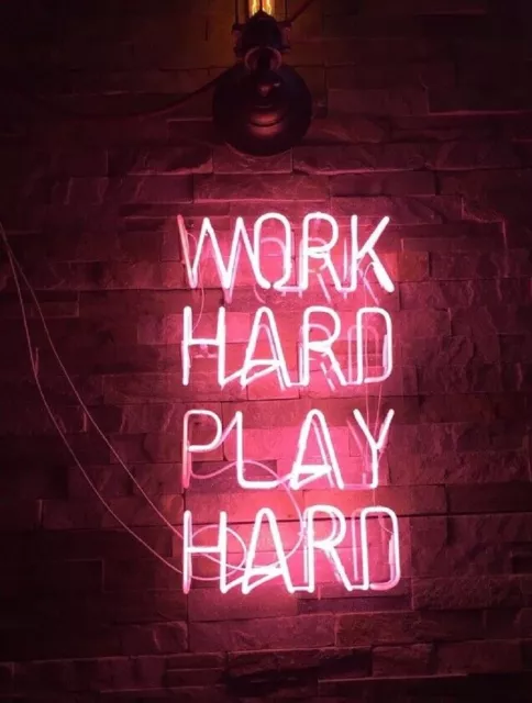 24" Work Hard Play Hard Acrylic Dimmable Neon Sign Lamp Light Handmade Beer L