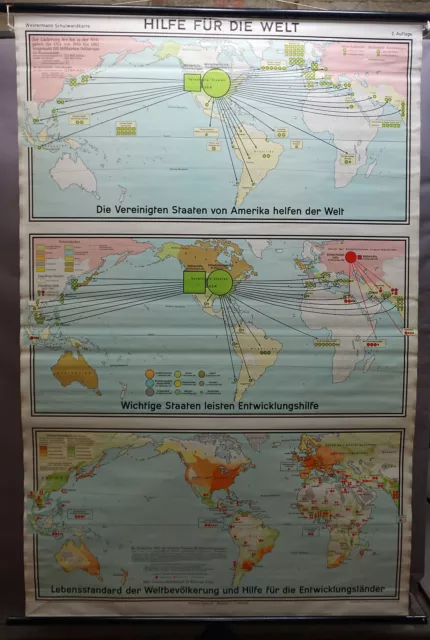 vintage chart pull down map aid packages for the world