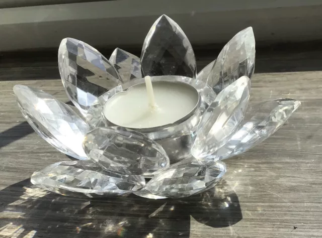 Crystal Lotus Flower Candle Holder 4.5” Diameter