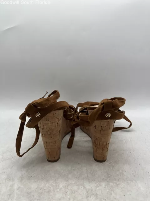 Guess Womens Treacy Brown Suede Open Toe Wedge Heel Strappy Sandals Size 10M 2