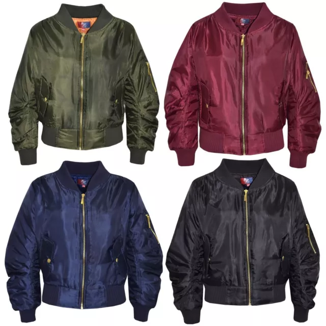 Bambini Ragazzi Giacca Ruch Maniche Bomber Imbottito Zip Biker Ma 1 Cappotto