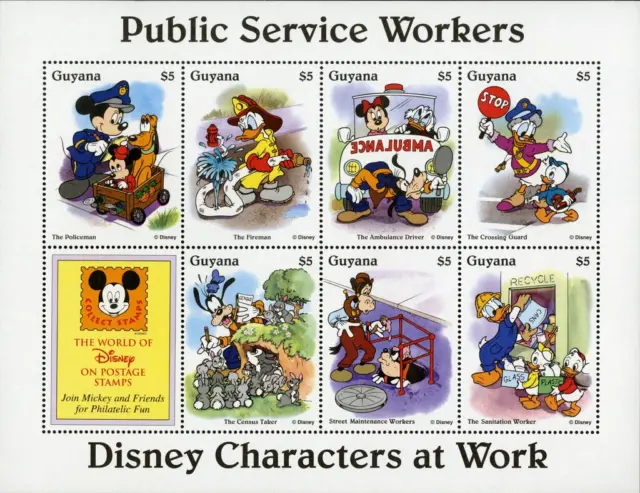 Guyana #Mi5763-Mi5769 MNH M/S 1996 Public Service Workers Goofy Mickey [2922v]