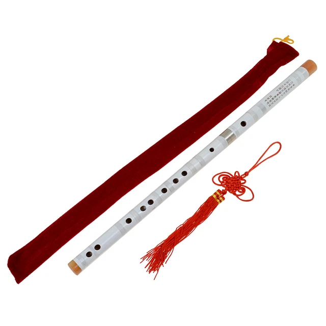 White Traditional Chinese Bamboo Flute Dizi Pluggable F Key Musical Instrument