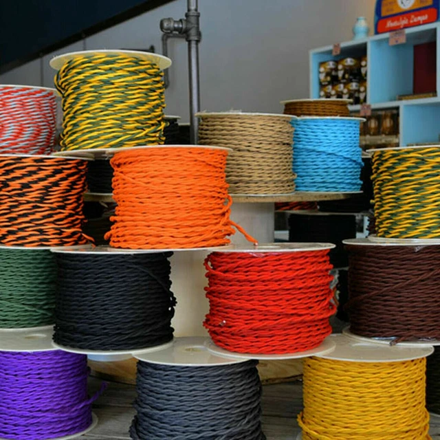 Câble D'éclairage Vintage Fil Électrique 2M Fil De Tissu Tressé Fil De Courant 2