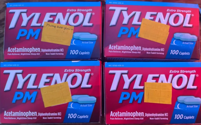 4 Tylenol PM Extra Strength Sleep Aid Acetaminophen - 100ea 1/24