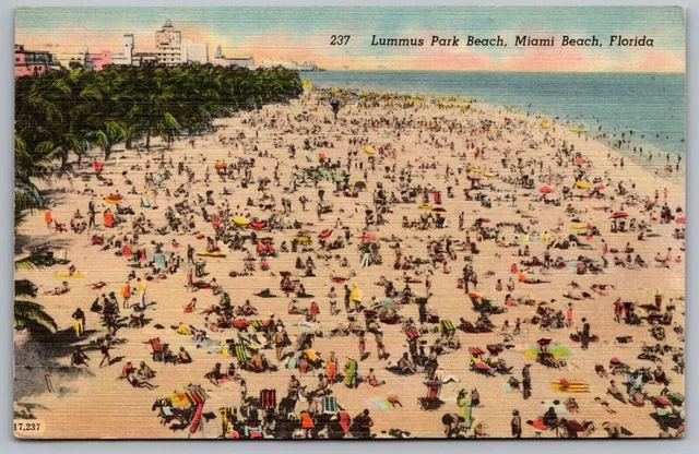 Lummus Park Beach Miami Florida Birds Eye View Shoreline Oceanfront WOB Postcard
