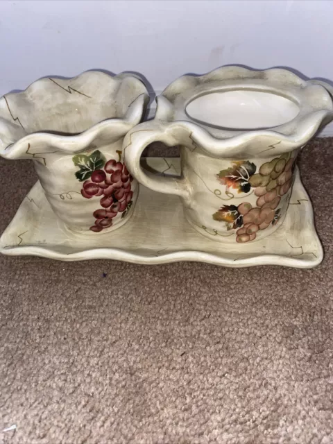 Cabernet Hand Painted Cream And Sugar Set With Tray By Tabletops Unlimited