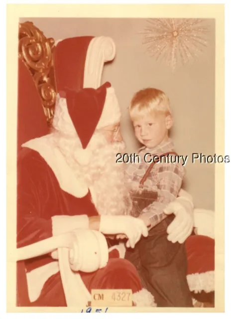 Found Color Photo J+9145 Boy Sitting On Santa Claus Lap