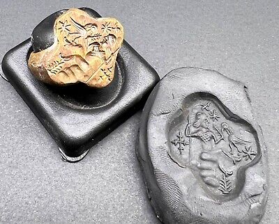 Rare Ancient Old Bactrian Roman Siting Roman King With Birds Story Intaglio Ring