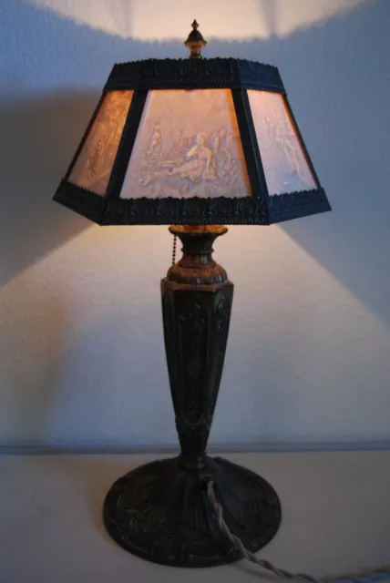 Antique Old Lithophane Shade Table Gwtw Electric Boudoir  Victorian Parlor Lamp