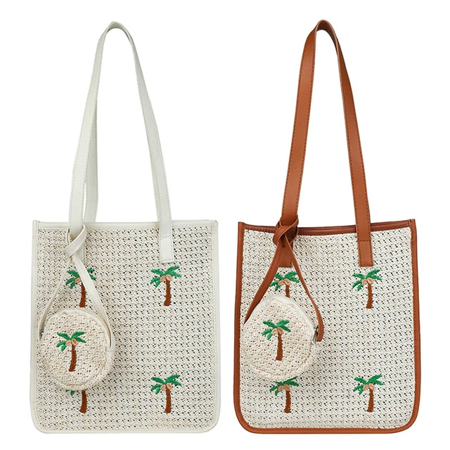 Straw Coconut Embroidery Shoulder Bag Large Capacity Summer Beach Women Handbags