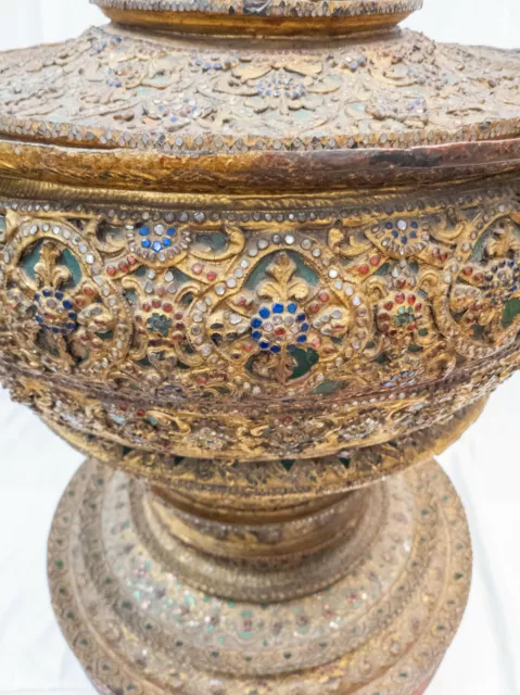 43" Massive Gilt & Glass Rhinestone Lacquer Stupa Thai Burmese South East Asian 3