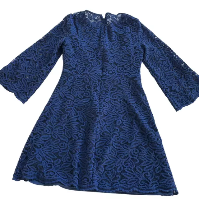 Laundry Shelli Segal Dress Womens 0 Blue Lace Overlay Shift Mini Bell Sleeve 2