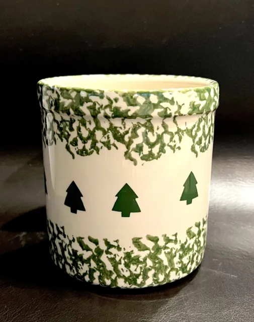 Gerald E. Henn Pottery Roseville Spongeware 1 Quart Crock Green Christmas Trees