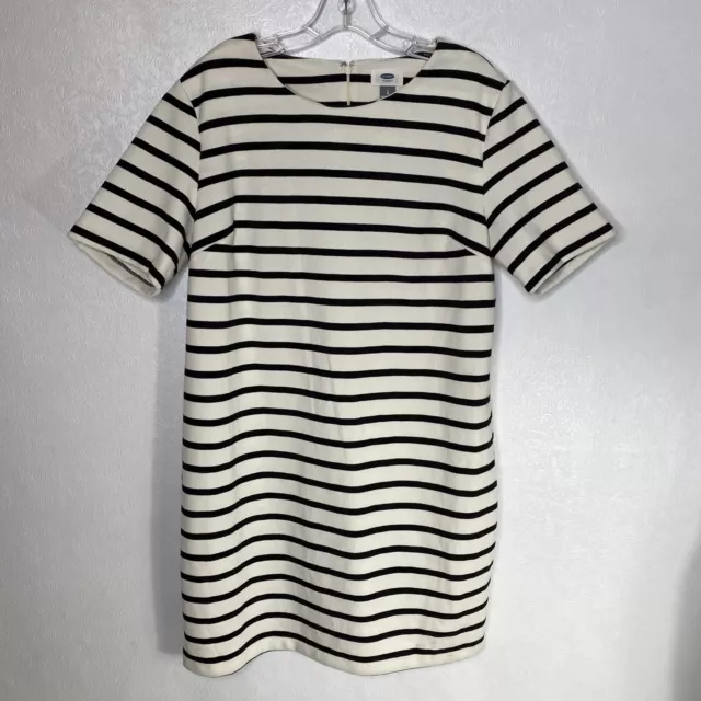 Old Navy Size Large Short Sleeve Ponte Knit Shift Dress White w Black Stripes