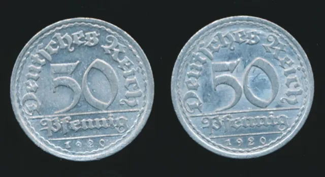 Germany-Weimar Republic 1920A 50 PFENNIG (2 coins) Aluminum