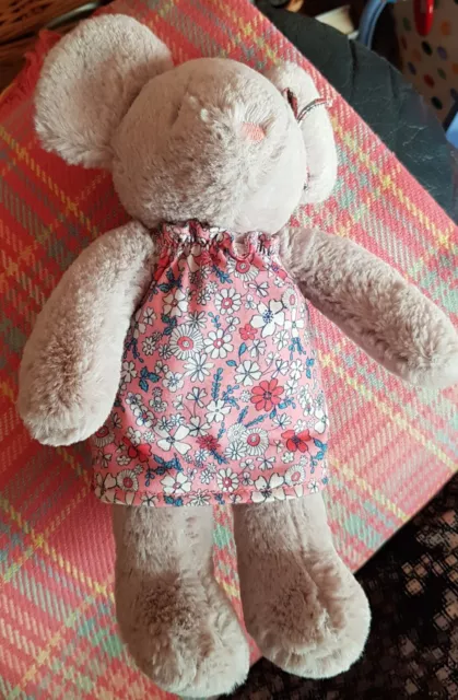 F&F Grey Mouse Pink Floral Dress Tesco Soft Cuddly Toy Plush Comforter Hair Bow