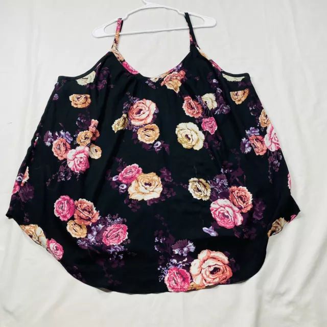 Torrid Sheer Tank Top Womens Size 3X Plus Black Pink Floral Sheer Flowy Straps