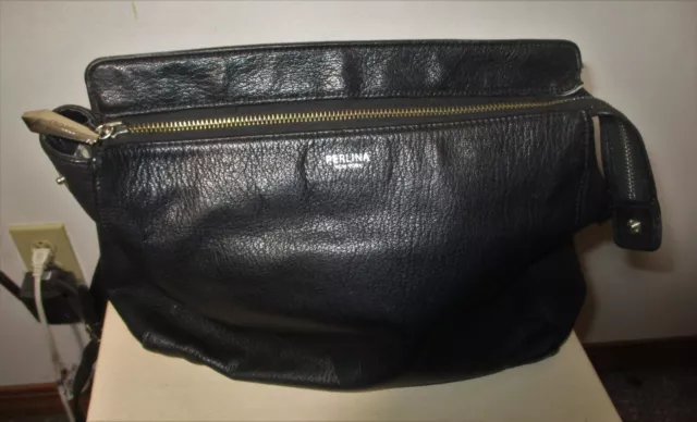 Women's PERLINA New York Black Leather Handbag Purse 3