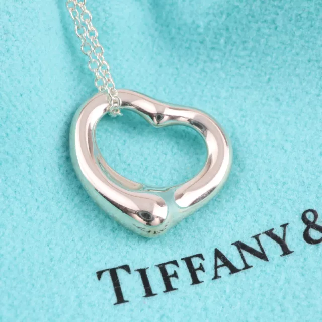Tiffany & Co. Peretti 16mm Small Open Heart Pendant Silver Necklace 16" w/Box