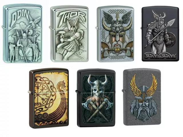 New Zippo Petrol Lighter Viking Longboat Odin Head Thor God Windproof Flip Top