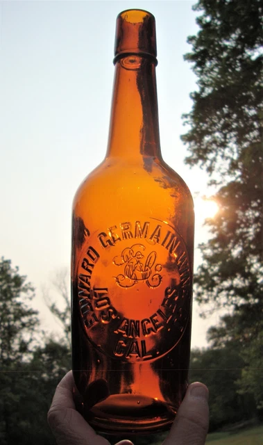 Rare Edward Germain Wine Co. ~ Amber Western Whiskey Bottle ~ Los Angeles, Cal.