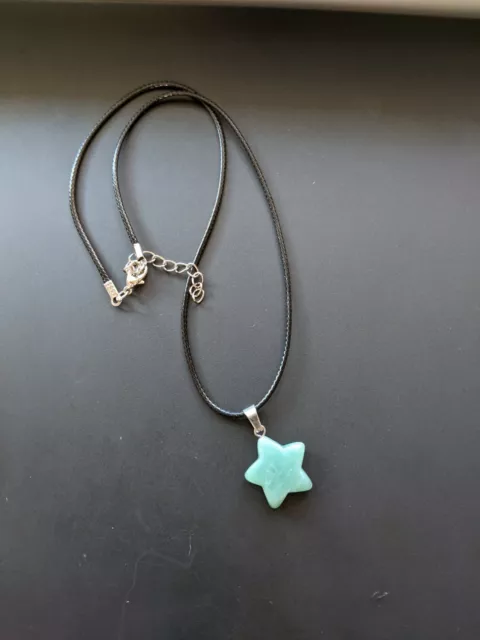 Green Jade Healing Crystal Star Stone 3/4" Pendant Natural Gem Necklace
