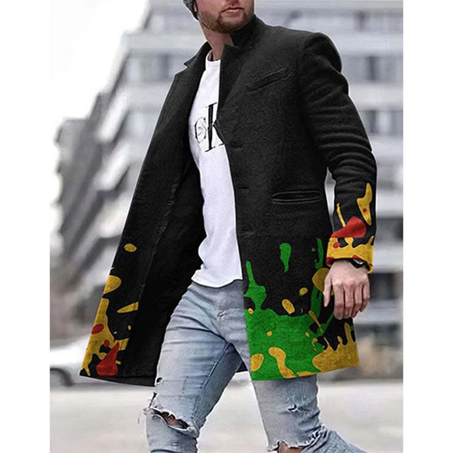 Men's Outwear Long Sleeve Jacket Mens Winter Warm Slim Fit Plaid Trench Coat
