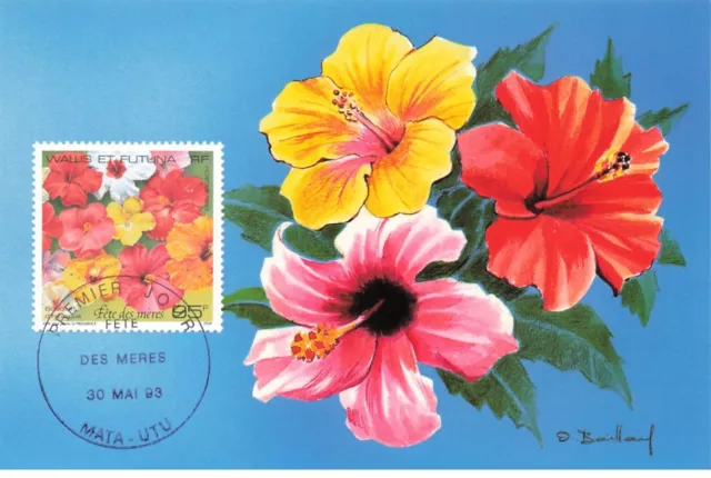 Karte Maximum #23607 Wallis Und Futuna Mata Utu 1993 Feiern Des Rundreise Blumen