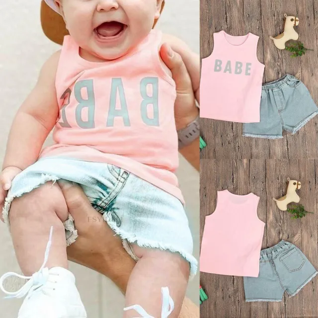 Toddler Kids Baby Girls Summer Outfits Sleeveless Vest Tops+Denim Shorts Jeans