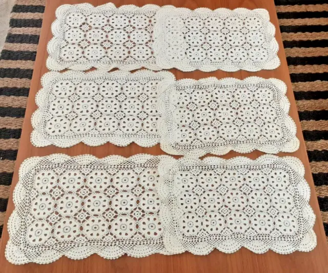 6 X Vintage crochet White Rectangle Large Pretty doilies 42 CM X 27 CM