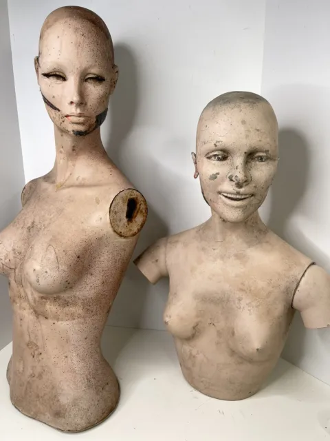 Vintage lot 2 1960s creepy scary Mannequin Female Torso Head as is Halloween