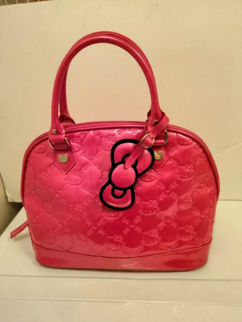 Large Hello Kitty Santio Loungefly Bowler Patent Leather Embossed Hot Pink Tote