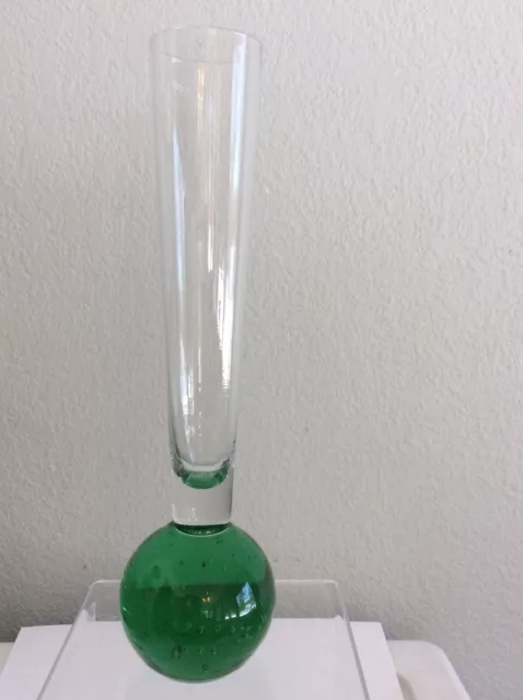 VTG Bud Vase Art Glass Emerald Green Base Hand Blown Bubble Atomic Vintage MCM 1
