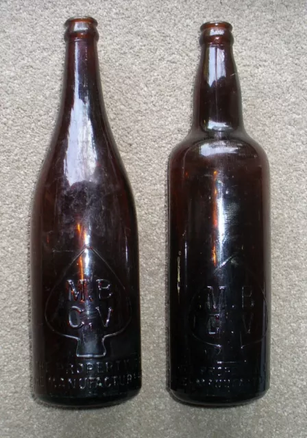 2 Vintage Early 1920'S M B C V  Australian Amber Beer  Bottles